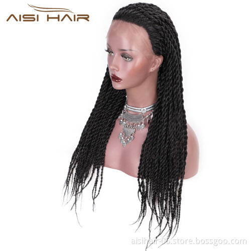 Aisi Hair Twists Long Braiding Lace Front Wigs Natural Black High Temperature Lace Front Synthetic Braided Wigs for Women